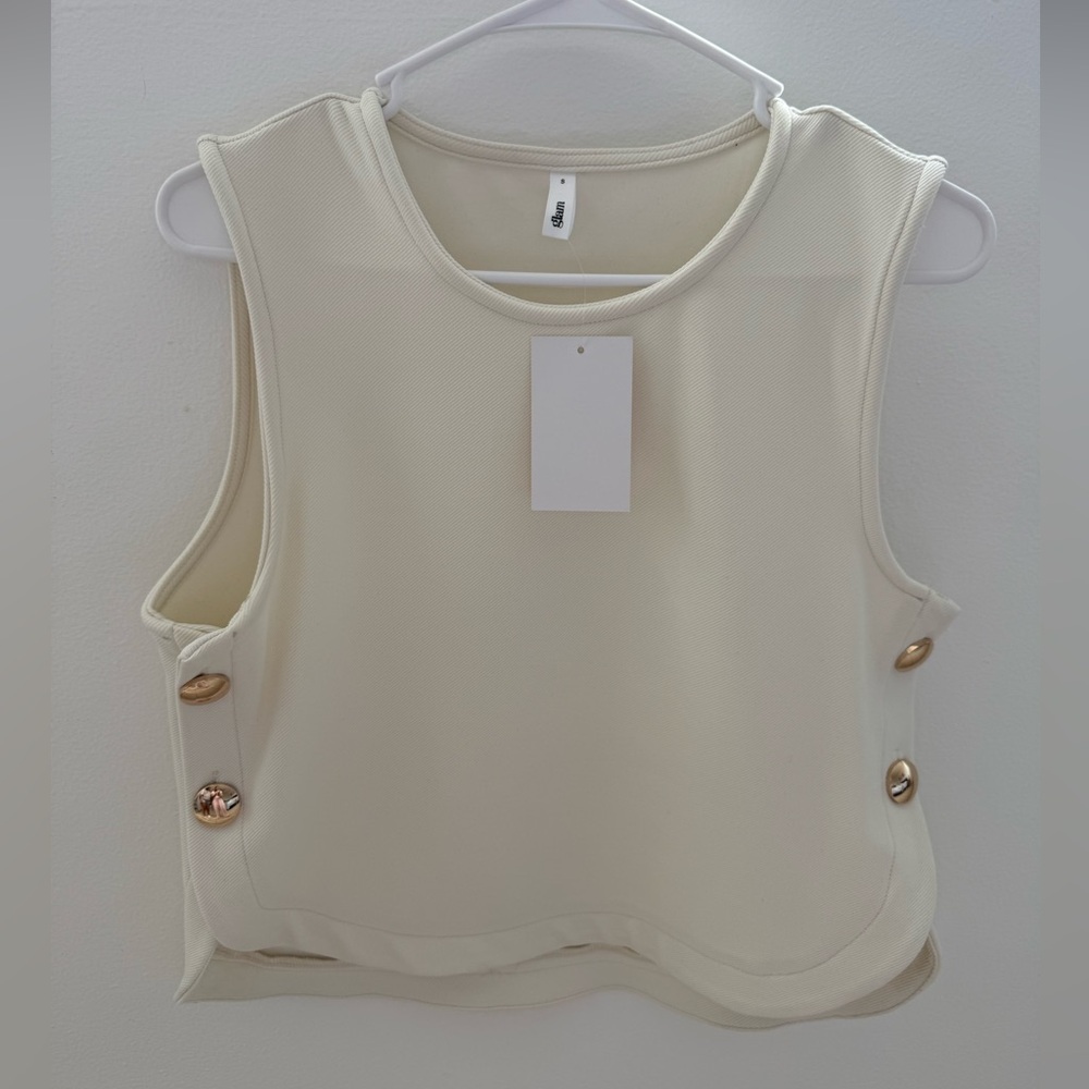 Sleeveless Cream Top with Gold Button Accents